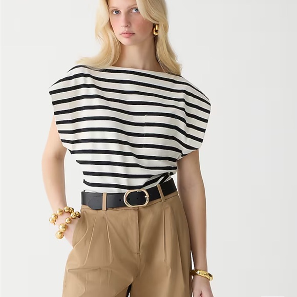 J. Crew Tops - NWT Jcrew Boatneck Mariner Stripe Muscle T-shirt M